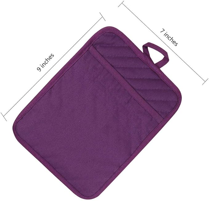 Anyi Pot Holders for Kitchen Heat Resistant, Cotton Hot Pads for Counter Table, Purple Kitchen Pot Holders with Pocket
