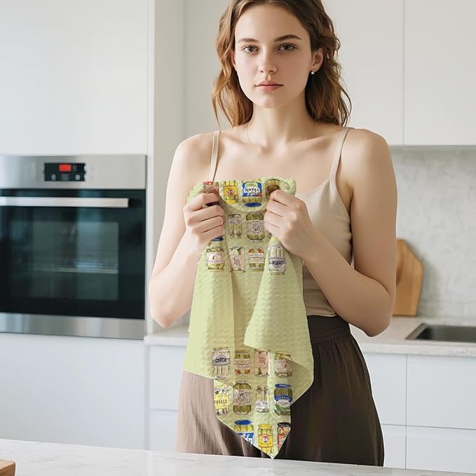 2Pcs Pickle Kitchen Towels, Pickle Lover Gifts Tea Towel Decorative Reusable Spring Dish Hand Towels Food Lover Gift for Cleaning Drying Women Mom Housewarming Gift 14 x 24 Inch Kitchen Home Decor