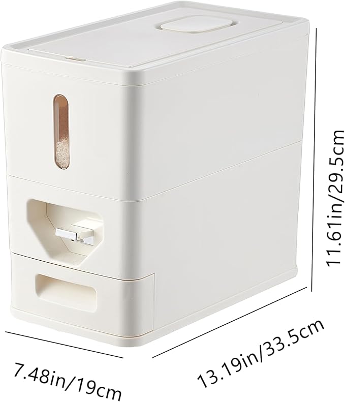 Rice Dispenser 12 Lbs (6kg), Dry Food Storage Container Sealed Moisture-Proof with Built-in Drawer for Kitchen Pantry Household, BPA-Free