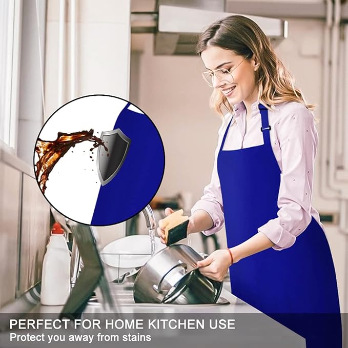 Jubatus 2 Pack 100% Cotton Aprons with 2 Pockets Cooking Chef Kitchen Adjustable Bib Apron for Women Men, Blue
