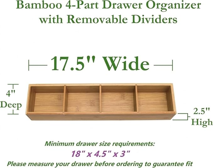 Lipper International Bamboo Drawer Organizer with 3 Removable Dividers, Brown