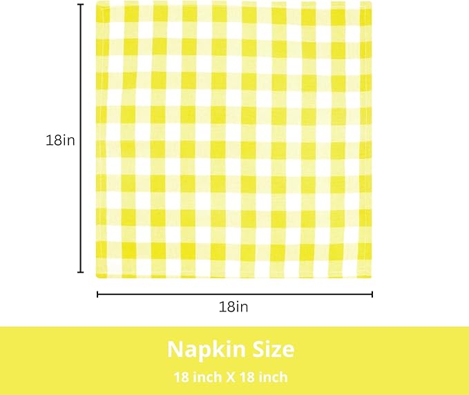 PurpleEssences Buffalo Plaid Cloth Napkins - Mitered Corners - Spring Easter Summer - Gingham Check Dinner Napkin - Set of 12-100% Cotton - 18x18 Inch - Reusable Washable - Yellow and White