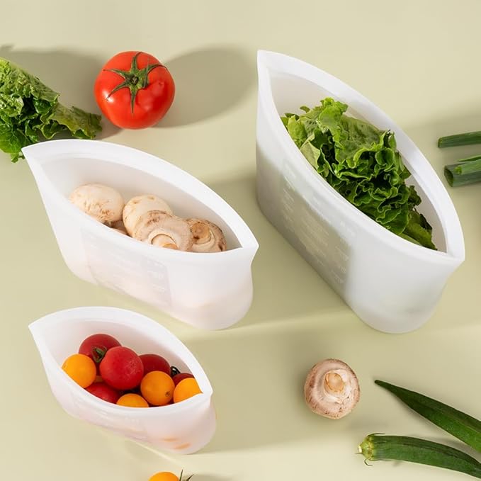 Reusable Storage Bag, 8 Pack 100% Silicone Food Storage Bags Stand Up Silicone Zip Lock Bags for Food Container, Freezer Microwave Oven Dishwasher Safe, 4 Medium 2 Small 2 Extra Small, Translucent