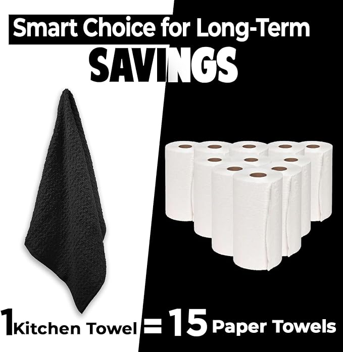 DAN RIVER Premium Kitchen Towels - [Pack of 6] 100% Cotton (16 x 26 Inches) -Super Soft,Highly Absorbent, Quick Dry, Dish Towels for Kitchen Towels -Black