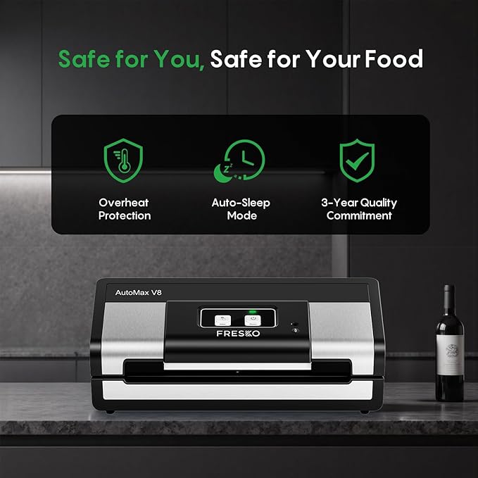 FRESKO Automatic Vacuum Sealer for Food, Hands-Free Operation, Seal 50 Bags in 20 min – Ideal for Meal Prep & Bulk Food Storage, Powerful Suction, Built-in Cutter & 2 Roll Bags