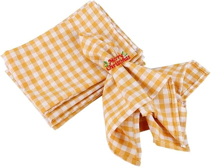 Yellow White Buffalo Plaid Cloth Napkins Set of 6, 18 x 18 Inches Washable Table Napkins, Reusable Gingham Cloth Dinner Napkins for Wedding, Parties, Thanksgiving, Christmas, Dining Celebration