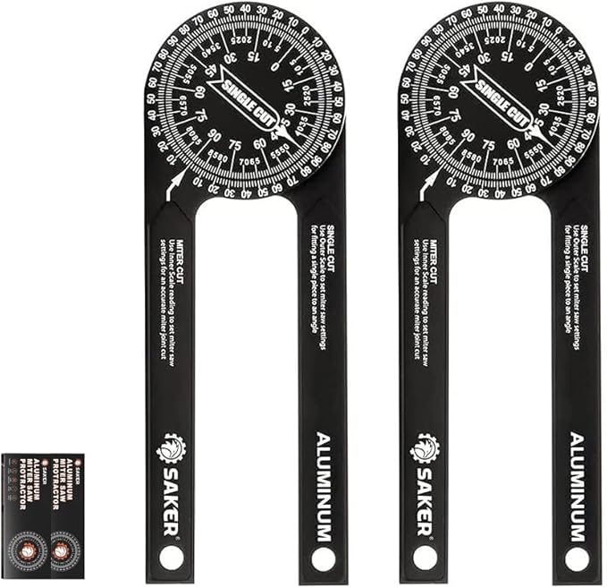 Saker Miter Saw Protractor|7-Inch Aluminum Protractor Angle Finder Featuring Precision Laser-Inside & Outside Miter Angle Finder for Carpenters, Plumbers and All Building Trades(2PCS)