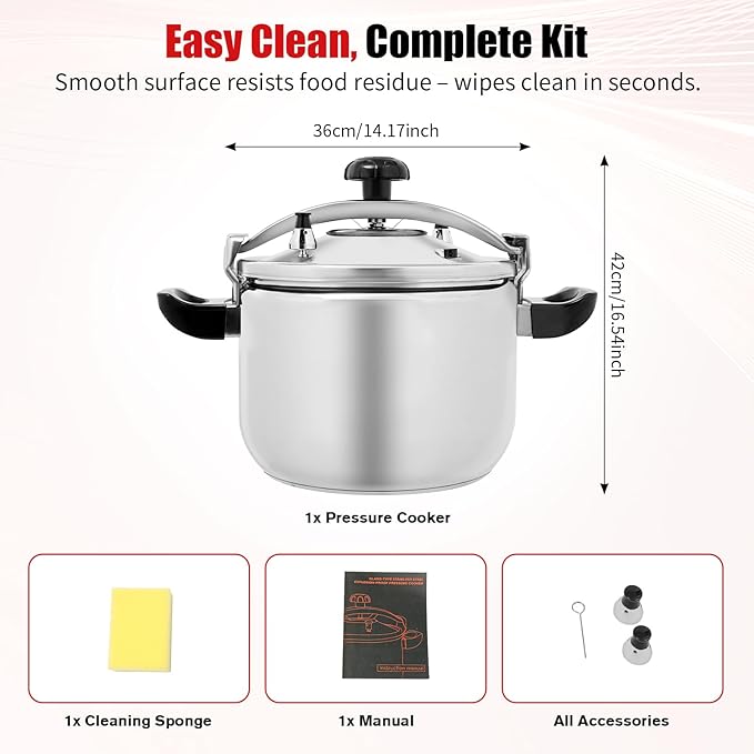 27.47 Qt Pressure Cooker, Stainless Steel Large Capacity Pressure Canner with Double Valves, Clamp On Type Commercial Pressure Stewing Pot for Hotels, Restaurants, Family (27.47 Qt)