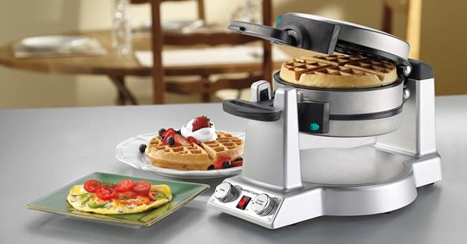 Cuisinart Breakfast Express Flip Waffle and Omelet Maker, One Side Waffle Maker and One Side Egg and Omelet Maker, 1 Inch Belgian Waffles, Nonstick, Dual Browning Controls, Stainless Steel, WAF-B50