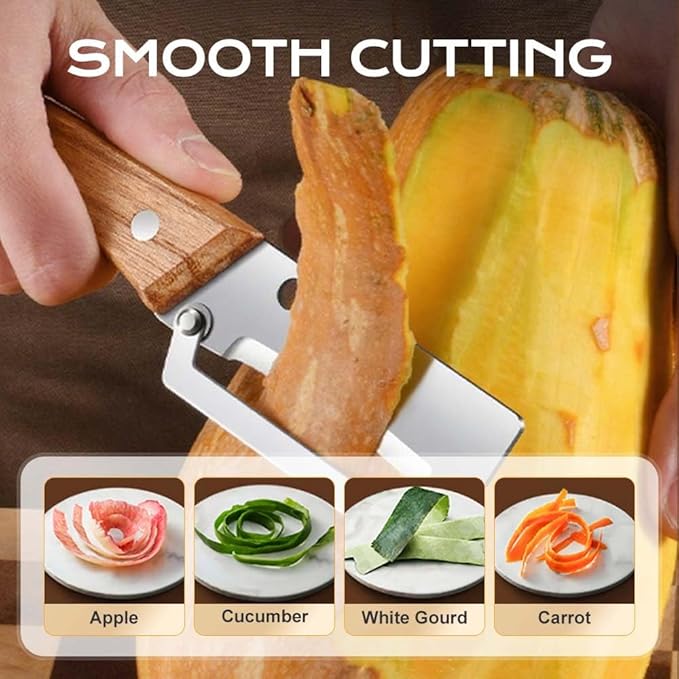 Vegetable Peeler with Wooden Handle, Multifunctional Fruit Peeler for Kitchen, Stainless Steel Blade Peeler with Built-in Bottle Opener (2PC)