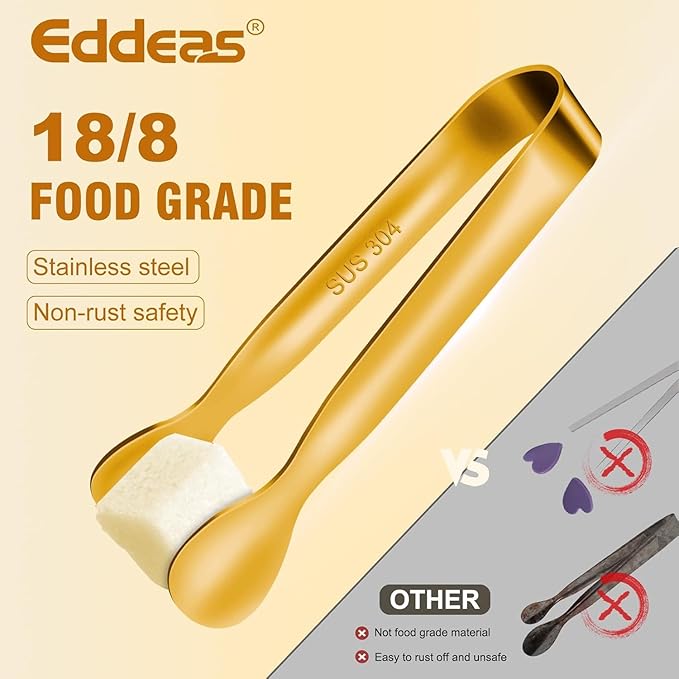 EDDEAS 12 PCS Small Serving Tongs, 4.3" Mini Gold Tongs, Gold Kitchen Tongs for Serving Food, Coffee Bar, Tea Party, Desserts Party and Ice Bucket