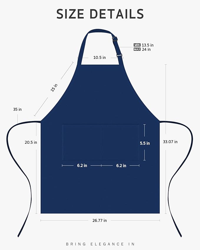 Syntus Apron for Men Women, Adjustable Cooking Kitchen Chef Aprons with 2 Pockets, Cotton/Polycotton/Polyester