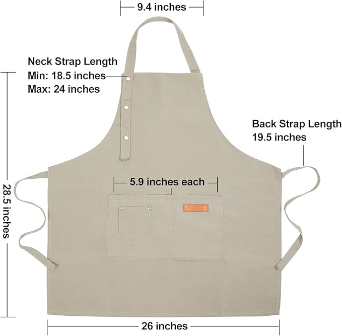 Kitchen Cooking Apron for Women Men with Big Pockets Canvas Waterproof Aprons for Server Pottery Artist Chef Apron