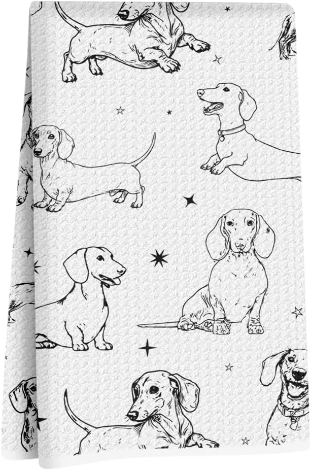 Jztco Cute Dachshund Kitchen Towels 24x14 Inch, Dachshund Gifts Reusable Dish Towels for Kitchen Bathroom Decor, Waffle Weave Hand Cloth Tea Towel, Cute Weiner Dog Gifts for Women Mom