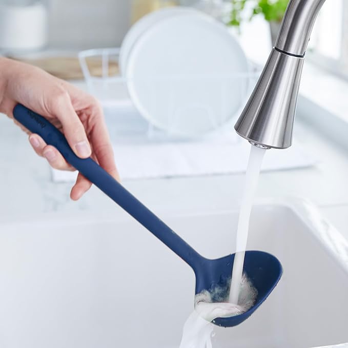 GreenPan Silicone Ladle, Soup Mixing Stirring Serving, Cooking Kitchen Utensil, Flexible Rubber Nonstick Cookware, Rigid Steel Core, Heat-Resistant, Anti-Slip Handle, BPA-Free, Dishwasher Safe, Blue