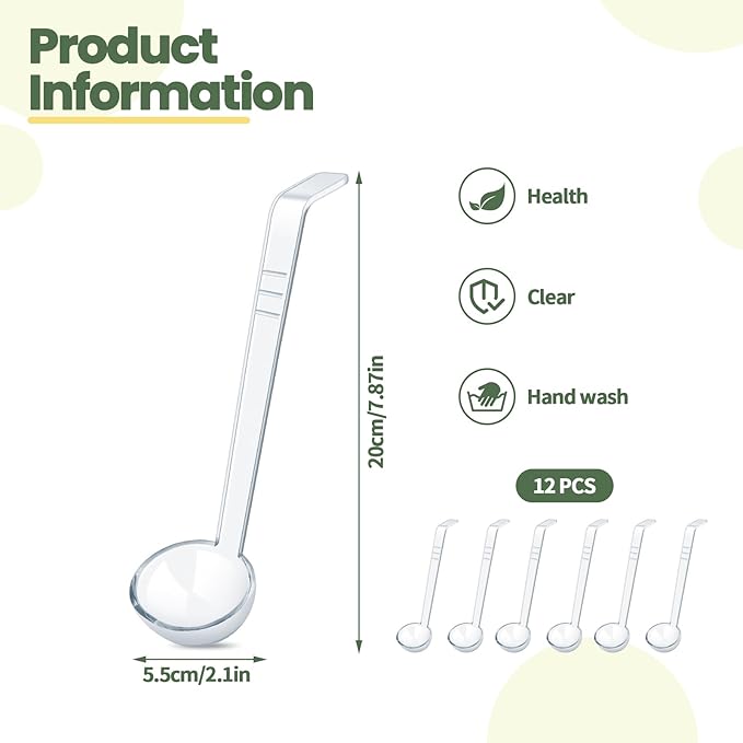 12 Pcs 1 Oz Small Ladle 7.87 Inches Mini Ladles for Serving Sauce, Soup, Dressing, Punch Bowl, Gravy, Cocktail, Fruit Juices – Clear Plastic Long Handle Ladles for Parties, Catering