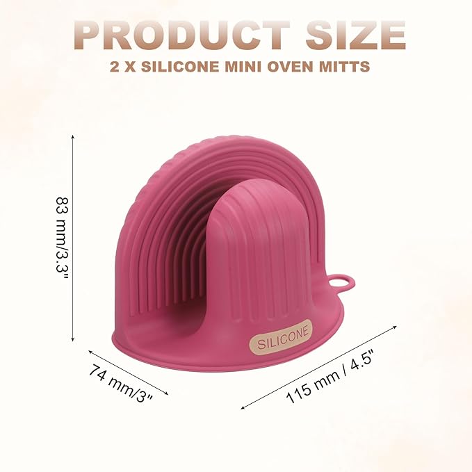 uxcell 2 Pcs Silicone Oven Mitts, Heat Resistant Mini Oven Gloves Silicone Pot Holders Mini Finger Protector Cooking Pinch Grips for Air Fryer Kitchen Cooking & Baking, Rose Red