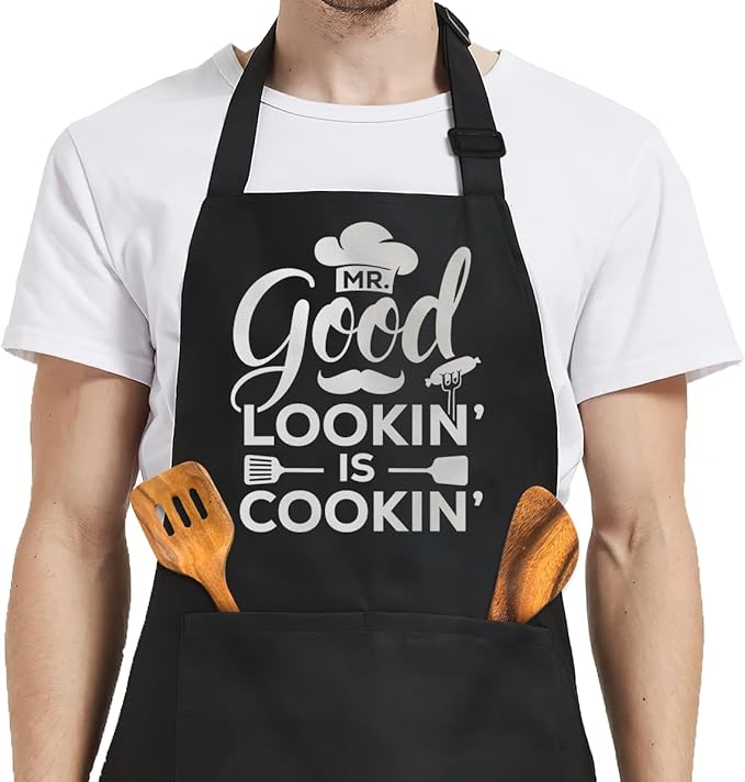 SANDJEST Men's Aprons with Pockets - Funny Aprons for Men BBQ, Kitchen, Cooking - Gifts for Birthday, Birthday