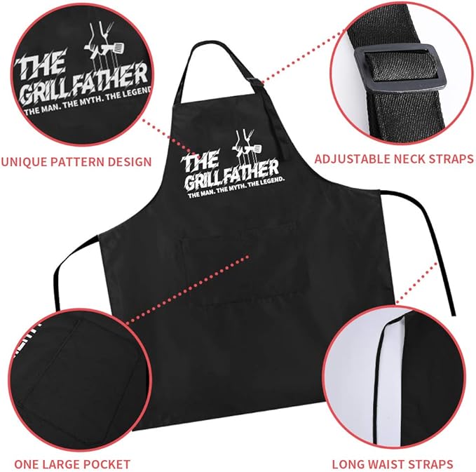 ZOORON Funny Black Chef Aprons for Men Adjustable BBQ Grill Kitchen Cooking Aprons with Pockets, Grill Accessories