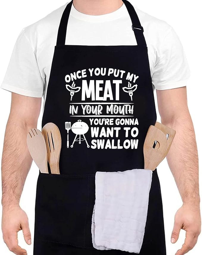 Funny apron for men Adjustable Waterproof with Pockets for Cooking Baking BBQ Gift Apron for Day, Birthday Gifts