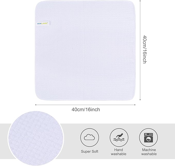 SINLAND Microfiber Kitchen Towel Premium Sublimation Blank Towels Fast Drying Tea Towel Polyester Dish Towels for Drying Dishes 16 Inch X 16 Inch 10 Pack White