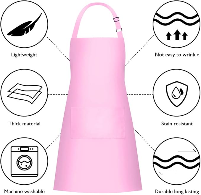Jubatus 2 Pack Bib Aprons with 2 Pockets Cooking Chef Kitchen Apron for Women Men, Pink