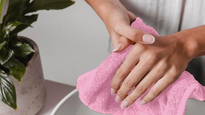 Avalon Towels Cotton Washcloths 24-Pack – 12 x 12 Inch Pink Super Soft & Absorbent Ring-Spun Cotton Wash Cloths for Face, Bath, Spa, Gym, Hotel & Cleaning