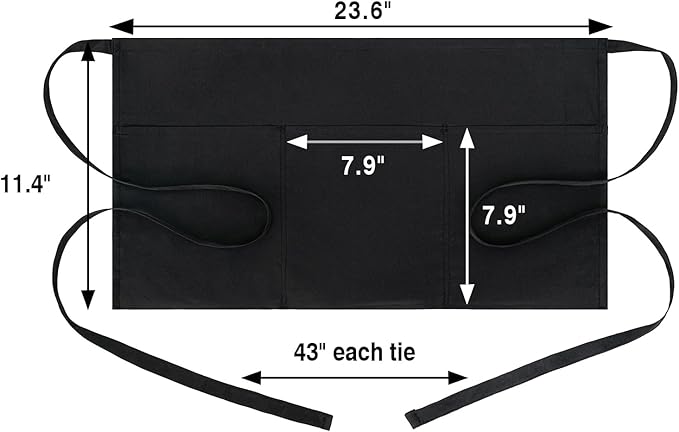 BOHARERS 4 Pack Waitress Apron With 3 Pockets-Black Server Aprons-Waiter Short Half Waist Servers Apron
