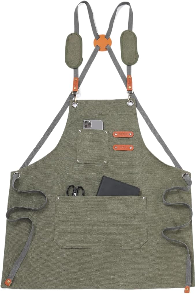 Chef Apron-Cross Back Apron for Men Women with Adjustable Straps and Large Pockets,Canvas