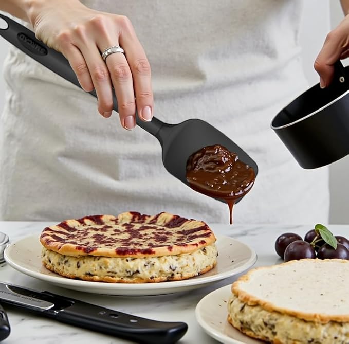 Oven Mitts with Heat-Resistant Hot Pads and Five Silicone Spatulas Designed for Kitchen Baking Cooking, Oven Glove Soft Cotton Lining, Waterproof, BPA-Free (Black)