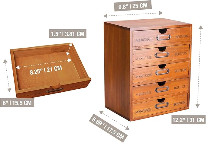 Vintage 5-Drawer Wooden Desk Organizer - Craft Storage - Rustic Shelf Drawer - Home Bedazzling, Rhinestone Organizers and Accessories - Embroidery Floss - Apothecary Cabinet, Art Storage I Stackable