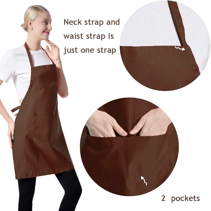 Plain Brown Bib Aprons Bulk for Women Men with 2 Front Pockets-Painting Baking Aprons in Size 24"x28"(Coffee-15 pcs)