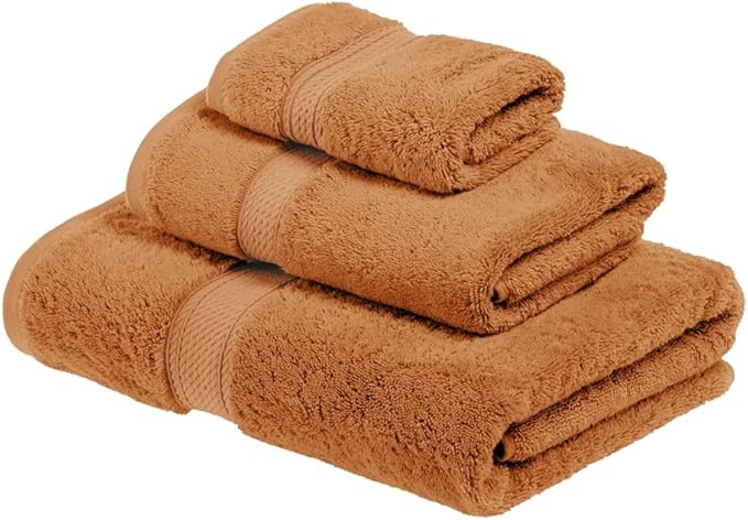 SUPERIOR Egyptian Cotton Pile 3 Piece Towel Set, Includes 1 Bath, 1 Hand, 1 Face Towel/Washcloth, Ultra Soft Luxury Towels, Thick Plush Essentials, Guest Bath, Spa, Hotel Bathroom, Rust