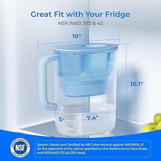 Waterdrop Water Filter Pitcher with 1 Filter, 200-Gallon Long-Life, 10-Cup Large Water Filter Pitcher, Improved Coffee & Tea Taste, NSF Certified, 5X Times Lifetime, Reduces PFOA/PFOS, Chlorine, Blue