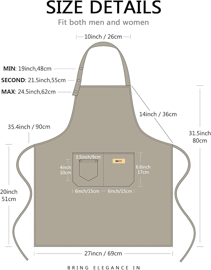 Yuubin Extra Large Aprons for Men Adjustable Button Apron with Pockets Chef Cooking Kitchen Aprons Women,Water&Oil Resistant