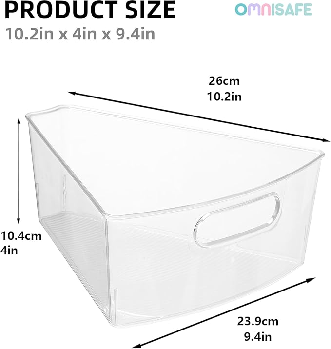 Lazy Susan Organizer Bins,10.2”x 9.4”x 4”, 26" Diameter Clear Durable Kitchen Cabinet Storage Bin Set with Handle, Food Safe, Non-Slip Pads, BPA Free