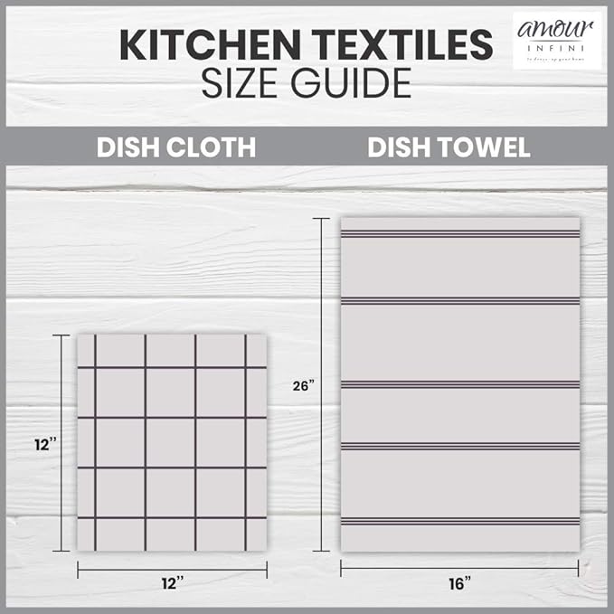 AMOUR INFINI Kitchen Towels Pack of 4 - Absorbent, Quick Drying Premium Cotton Tea Towel - Kitchen Linens 16x28 Inch Dish Towels with Hanging Loop (D.Grey)