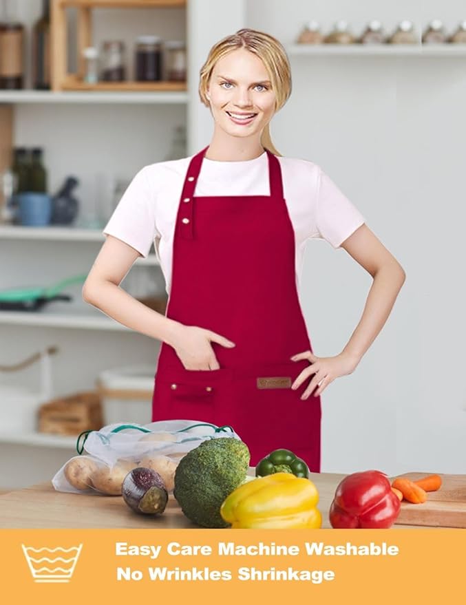 Kitchen Cooking Apron for Women Men with Big Pockets Canvas Waterproof Aprons for Server Pottery Artist Chef Apron