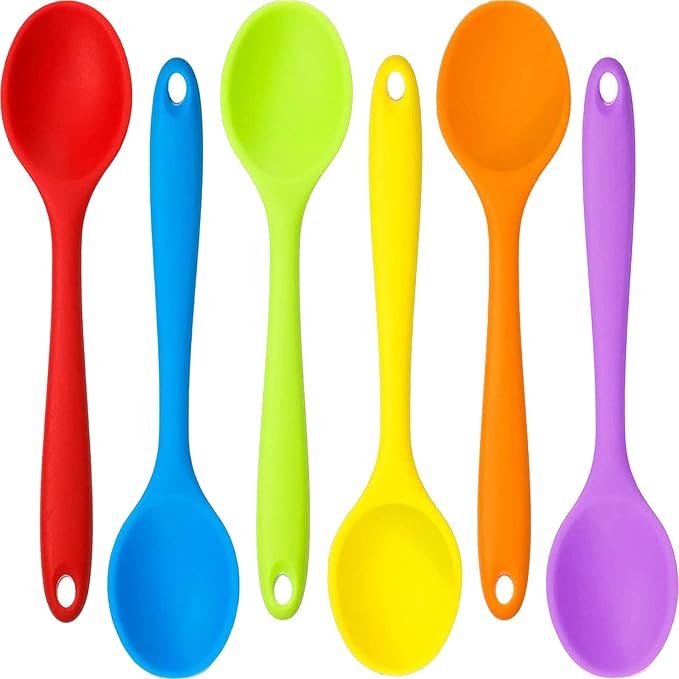 Beieverluck 6 Pack Large Silicone Cooking Spoons 10.8'' Heat Resistant Kitchen Spoons for Cooking Silicone Serving Stirring Mixing Spoons, 6 Colors