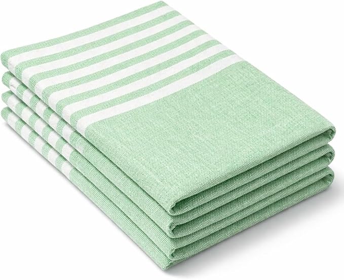 Stripe Cloth Dinner Napkins 4 Pack, 18x18 Inches, 100% Cotton, Machine Washable Table Linen, Durable Reusable Cloth for Everyday Meals, Farmhouse Easter Dining, Green Chambray