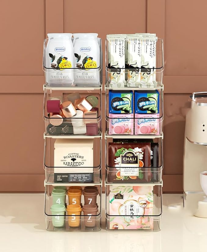 2-Tier Transparent Acrylic Small Items Storage Organizer Counter Stackable Wall Mounted Hanging Bins for Kitchen,Bathroom,Office Caddy (Transparent, 2-Tier)
