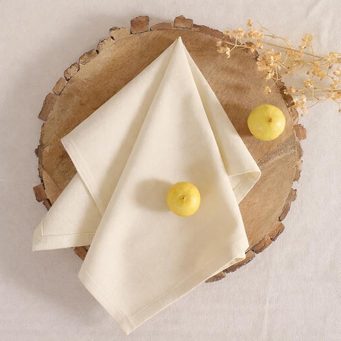 Cloth Napkins Set of 12 Solid Dinner Napkins 18x18 Inch, 100% Cotton, Soft Absorbent Reusable Washable Durable Napkin, Decorations, Restaurant, Wedding & Table Décor, Everyday Use - Cream