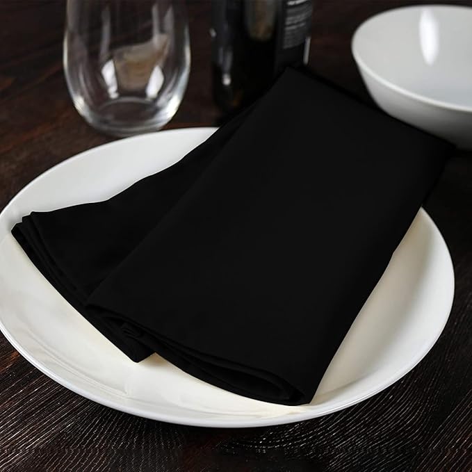 Avalon Kitchen Black Cloth Napkins Bulk (Pack of 24) - 100% Polyester Dinner Linen Napkins Cloth Washable & Reusable - Durable with Hemmed Edges - Ideal for Parties and Weddings (17x17 Inches)