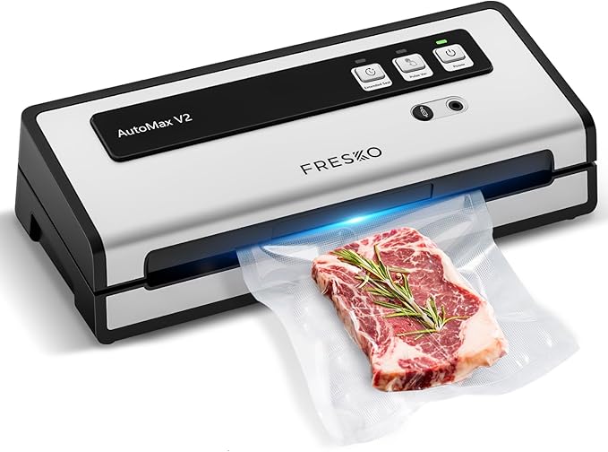 FRESKO Vacuum Sealer Machine with Automatic Bag Detection, 0.2-inch widened heating strip, Compact Food Sealer, Easy to Use, Starter Kit