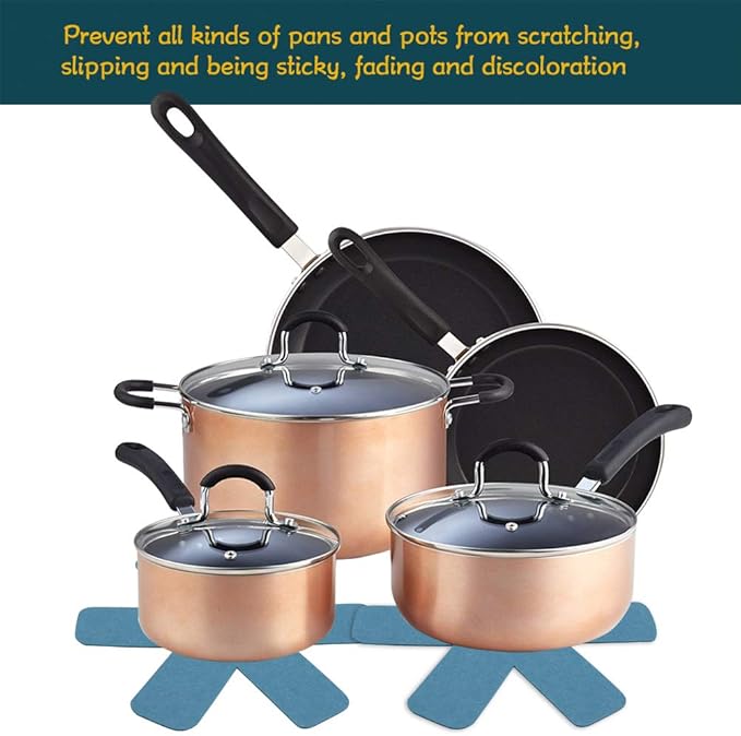 Pan Pot Protectors, Larger & Thicker Pan Protector Pads, 3 Different Sizes, 12 Pcs Pot Seperator Pads for Protecting and Stacking Your Cookware(Cyan)