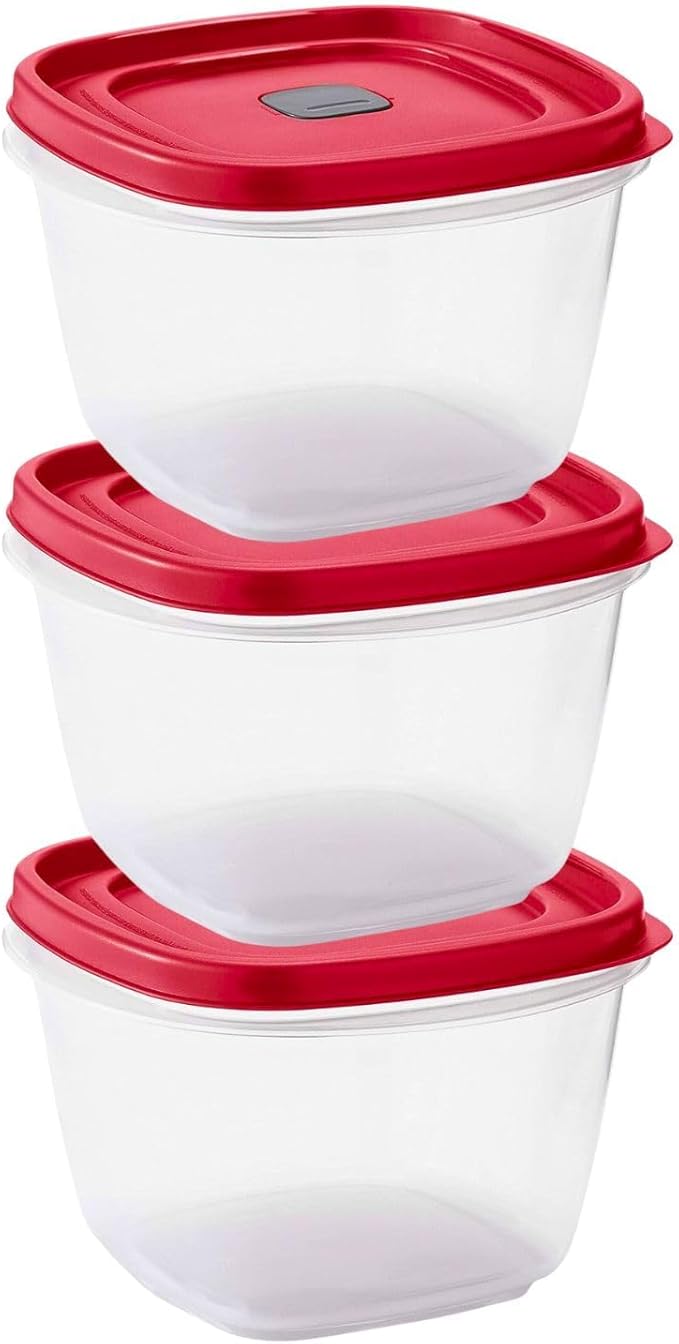 Tribello BPA-Free Plastic Food Storage Set, Red Vented Lids - Microwave, Dishwasher Safe: Perfect for Meal Prep, Leftovers, and Kitchen Organization (3 x 7-Cup)