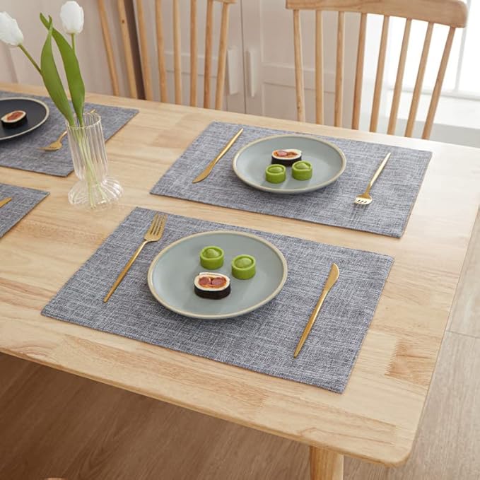 Weabetfu Cloth Placemats Set of 6 Heat Resistant Dining Table Placemmats Cotton Linen Machine Washable Kitchen Table Mats Wrinkle Free Thick Fabric Place Mats,Easy to Clean,13" x 19" Gray