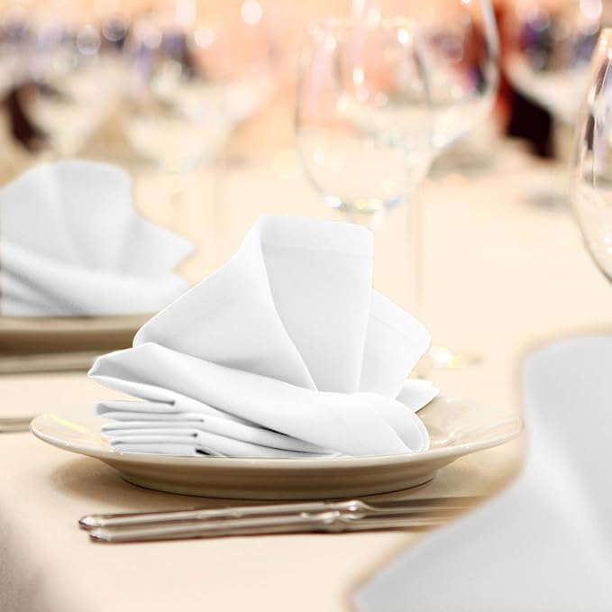 Avalon Kitchen White Cloth Napkins Bulk (Pack of 24) - 100% Polyester Dinner Linen Napkins Cloth Washable & Reusable - Durable with Hemmed Edges - Ideal for Parties and Weddings (17x17 Inches)