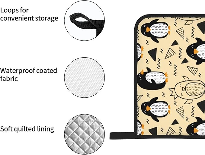 Cute Penguin Oven Mitts and Pot Holders Sets Kitchen Oven Gloves BBQ Gloves Pot Holders for Cooking Baking