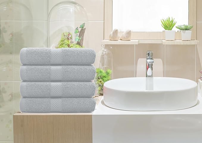 DAN RIVER 6-Pack Premium Hand Towels (16x28 Inches) - 100% Cotton, Ultra Soft, Lightweight, Highly Absorbent Towels for Bathroom, Spa, Gym, Salon, Hotel, and Travel - Silver